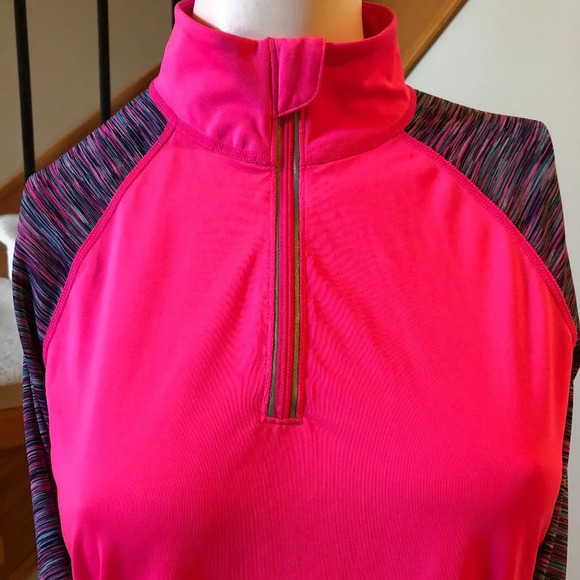 Ideology Activewear 1/4 Zip Long Sleeve Top Pink + Heather Purple Blend Size M - Picture 2 of 5